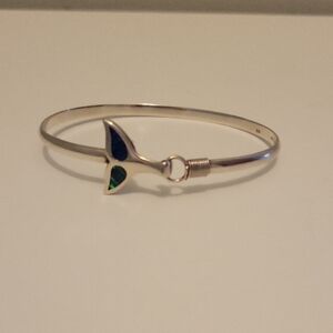 Sterling Whales Tail  Bangle Blue,Green Enamel 8 Inch